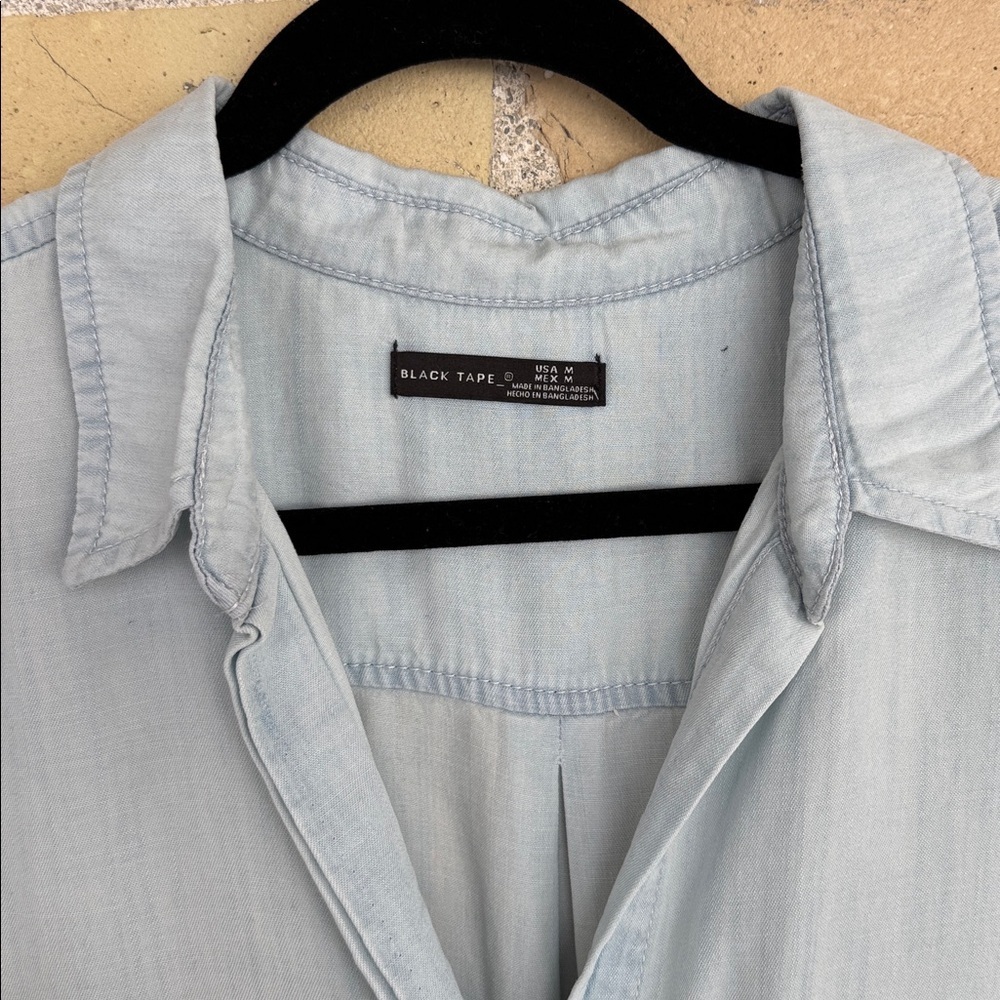 NWT Black Tape Tencel Denim Blue Tie-Front Shirt - Picture 2 of 5